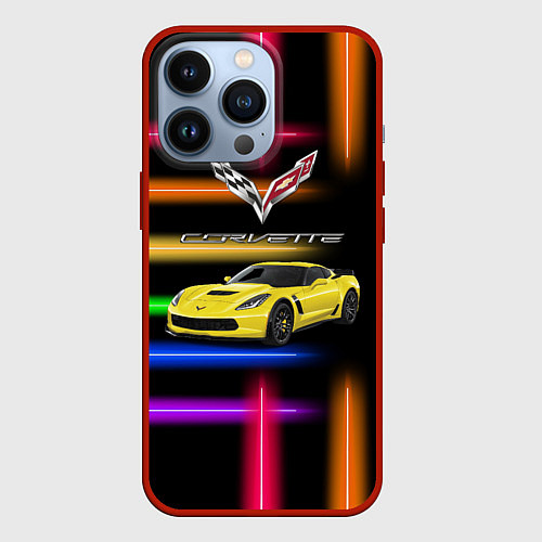 Чехол iPhone 13 Pro Chevrolet Corvette - racing team / 3D-Красный – фото 1