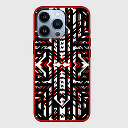 Чехол для iPhone 13 Pro Чёрно-красные диагональные полосы на белом фоне, цвет: 3D-красный