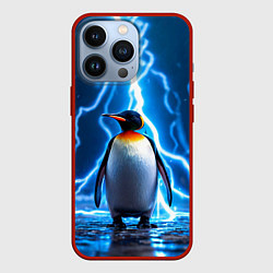 Чехол для iPhone 13 Pro Пингвин удар молнии, цвет: 3D-красный