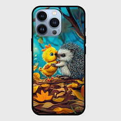Чехол для iPhone 13 Pro Милые ежик с цыпленком в осеннем лесу, цвет: 3D-черный