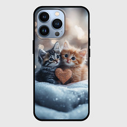 Чехол для iPhone 13 Pro Влюбленные котята с сердечком, цвет: 3D-черный