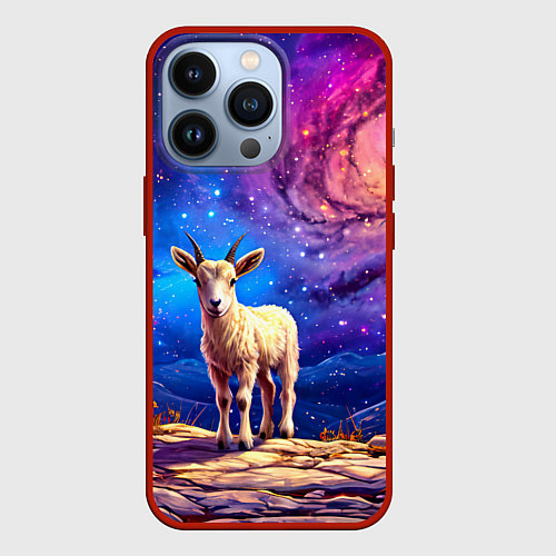 Чехол iPhone 13 Pro Козлик на звездом небе / 3D-Красный – фото 1