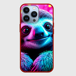 Чехол для iPhone 13 Pro Ленивец в розовом, цвет: 3D-красный