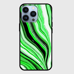 Чехол для iPhone 13 Pro Волнистые вертикальные чёрно-зелёные полосы, цвет: 3D-черный
