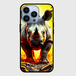 Чехол для iPhone 13 Pro Носорог в огне, цвет: 3D-черный