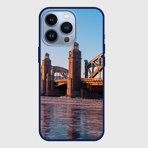Чехол iPhone 13 Pro Большеохтинский мост в Санкт-Петербурге / 3D-Тёмно-синий – фото 1