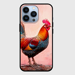 Чехол для iPhone 13 Pro Петух на розовом, цвет: 3D-черный