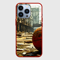 Чехол для iPhone 13 Pro Баскетбольный мяч и город постапокалипсиса, цвет: 3D-красный