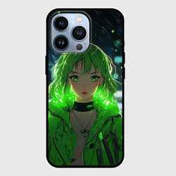 Чехол для iPhone 13 Pro Аниме девушка с зелеными волосами, цвет: 3D-черный