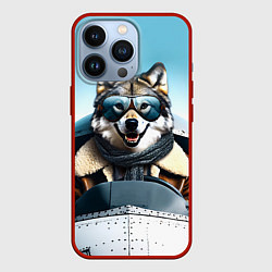 Чехол для iPhone 13 Pro Волк авиатор, цвет: 3D-красный