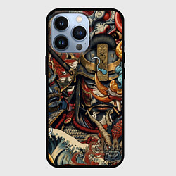 Чехол для iPhone 13 Pro Дракон и самурай в стиле татуировки ирезуми, цвет: 3D-черный