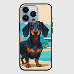 Чехол для iPhone 13 Pro Такса и пальма, цвет: 3D-черный