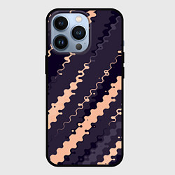 Чехол для iPhone 13 Pro Фиолетовый с бежевым искажённые полосы, цвет: 3D-черный
