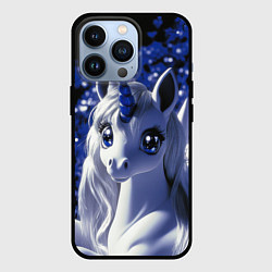 Чехол для iPhone 13 Pro Единорог - синий рог, цвет: 3D-черный