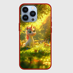 Чехол для iPhone 13 Pro Единорог в летнем лесу, цвет: 3D-красный