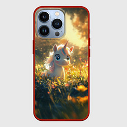 Чехол для iPhone 13 Pro Белая маленькая единорожка, цвет: 3D-красный