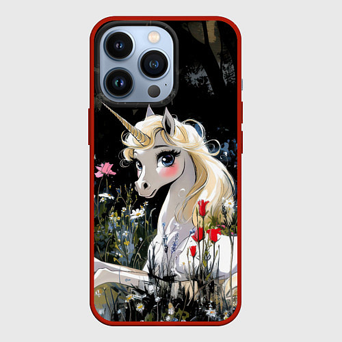 Чехол iPhone 13 Pro Единорожка с золотыми копытами / 3D-Красный – фото 1