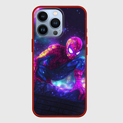 Чехол для iPhone 13 Pro Человек-паук неоновый свет, цвет: 3D-красный