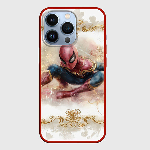 Чехол iPhone 13 Pro Человек - паук розы и узоры / 3D-Красный – фото 1