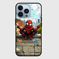 Чехол для iPhone 13 Pro Маленький человек-паук в городе, цвет: 3D-черный