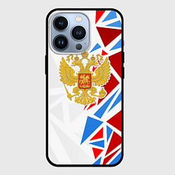 Чехол для iPhone 13 Pro Герб России - фрагментация цветов, цвет: 3D-черный