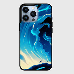 Чехол для iPhone 13 Pro Бело-синее пламя из абстрактных красок, цвет: 3D-черный
