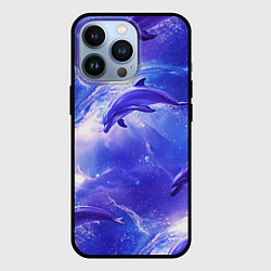 Чехол для iPhone 13 Pro Дельфины в волшебном море паттерн, цвет: 3D-черный