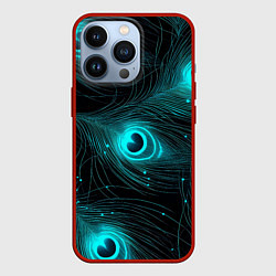 Чехол для iPhone 13 Pro Светящиеся перья павлина паттерн, цвет: 3D-красный