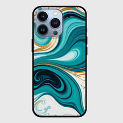 Чехол для iPhone 13 Pro Бирюза и золото, цвет: 3D-черный