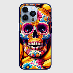 Чехол для iPhone 13 Pro Цветочный череп среди бананов - нейроарт, цвет: 3D-тёмно-синий