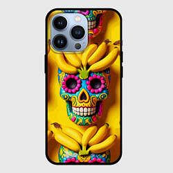 Чехол для iPhone 13 Pro Мексиканские черепа и бананы - паттерн, цвет: 3D-черный