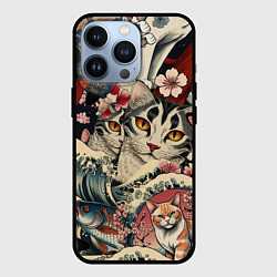 Чехол для iPhone 13 Pro Котики и рыбки в сакуре, цвет: 3D-черный