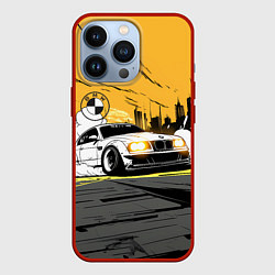 Чехол для iPhone 13 Pro Белый BMW дрифт, цвет: 3D-красный