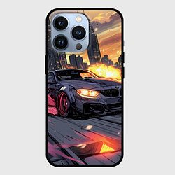 Чехол для iPhone 13 Pro БМВ на скорости - огонь из под колес, цвет: 3D-черный