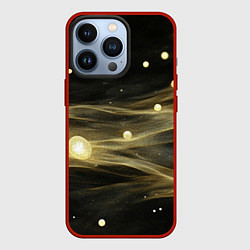 Чехол для iPhone 13 Pro Золотистый свет на черной текстуре, цвет: 3D-красный