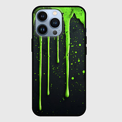Чехол для iPhone 13 Pro Зеленая краска стекающая на черном фоне, цвет: 3D-черный