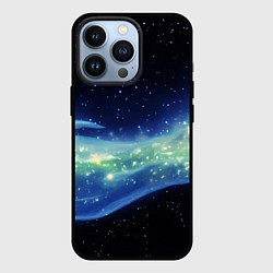 Чехол для iPhone 13 Pro Синяя волна с зеленым оттенком на черном, цвет: 3D-черный