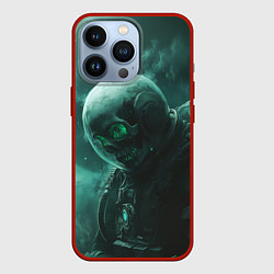 Чехол для iPhone 13 Pro Космонавт скелет с зеленым светом, цвет: 3D-красный
