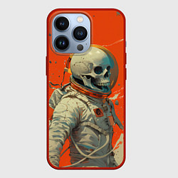 Чехол для iPhone 13 Pro Скелет космонавт и краска на фоне, цвет: 3D-красный
