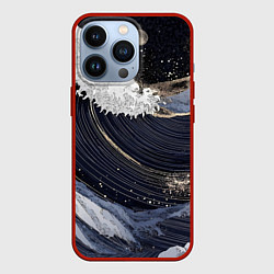 Чехол для iPhone 13 Pro Волны моря с блестками, цвет: 3D-красный