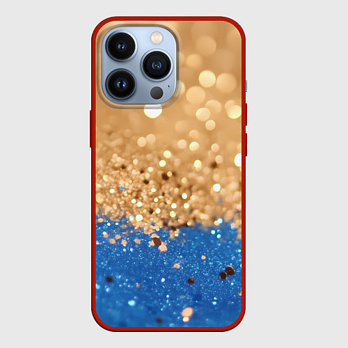 Чехол iPhone 13 Pro Золотистые блестки и синий низ / 3D-Красный – фото 1