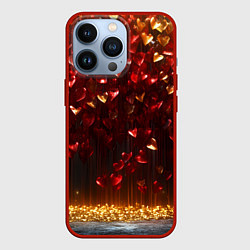 Чехол для iPhone 13 Pro Красные и золотые сердечки текстура, цвет: 3D-красный