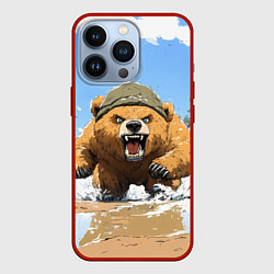 Чехол для iPhone 13 Pro Медведь бежит среди волн, цвет: 3D-красный