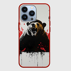 Чехол для iPhone 13 Pro Медведь и брызги краски, цвет: 3D-красный