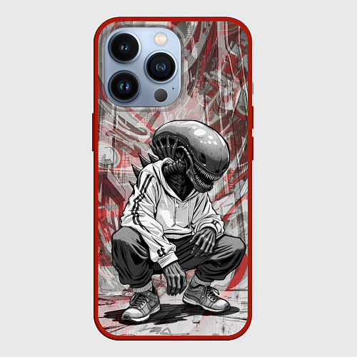 Чехол iPhone 13 Pro Ксеноморф на спорте / 3D-Красный – фото 1
