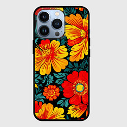 Чехол для iPhone 13 Pro Русская хохлома с цветами, цвет: 3D-черный
