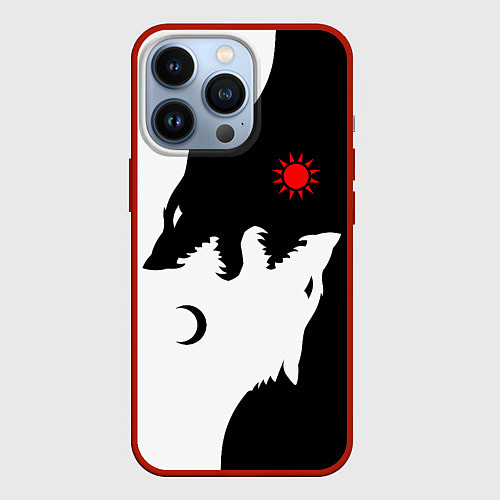 Чехол iPhone 13 Pro Инь янь волки / 3D-Красный – фото 1