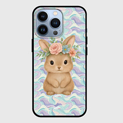 Чехол для iPhone 13 Pro Зайчик с венком из цветов на голове, цвет: 3D-черный