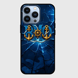 Чехол для iPhone 13 Pro ВМФ якорь и штурвал, цвет: 3D-черный