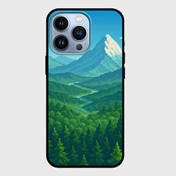 Чехол для iPhone 13 Pro Горный пейзаж - пиксель арт, цвет: 3D-черный